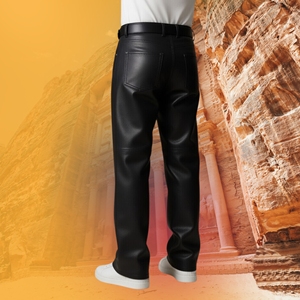 Pantalon ample décontracté vintage pour homme, coupe droite, longueur au sol, en cuir noir 3D déstructuré, style niche vintage - Product Image 5