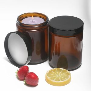 Frasco de Vidrio Ámbar de 250 ml (8 oz) para Velas, Recto, Vacío, para Decoración del Hogar, Envase Navideño con Tapa - Product Image 5