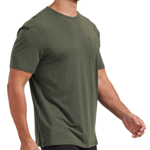 Camiseta de Algodón Verde Oliva para Hombre, Manga Corta, Cuello Redondo, Corte Regular, Estilo Casual, Tejido Jersey, Color Sólido, Bolsillo Frontal - Product Image 2