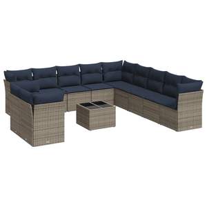 Gray Poly Rattan Patio <b>Sofa</b> <b>Set</b> With Cushions Outdoor Garden Furniture Contemporary Design - Product Image 2