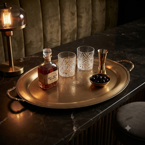 Wholesale Vintage Brass Oval Serving <b>Tray</b> Decorative Engraved Metal Platters with Handle Luxury Home Decor Tea Food Display <b>Tray</b> - Product Image 2