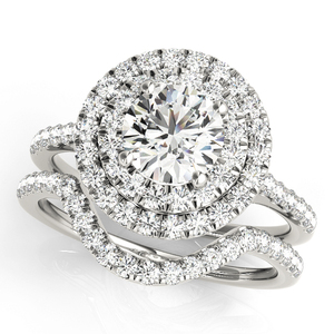 Ensemble de bagues de fiançailles et de mariage avec double halo de diamants ronds cultivés en laboratoire certifiés IGI, en or 10K 14K 18K plaqué rhodium, argent 925 935 - Product Image 3