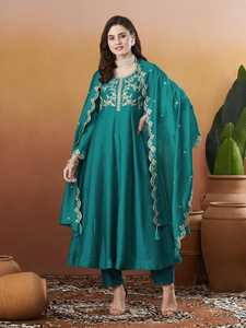 ชุดเดรส Anarkali ดีไซน์เนอร์คุณภาพมาตรฐาน 3 ชิ้น พร้อมงานปักเลื่อม ชุดแต่งงานสำหรับส่งออกทั่วโลก - Product Image 2