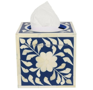 Boîte à mouchoirs décorative en bois sculptée à la main avec incrustations en os, support de luxe pour salon, bureau, chambre à coucher, table - Product Image 3