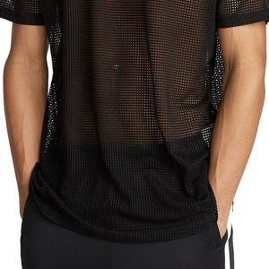 T-shirt de sport en maille pour homme, en Spandex et Polyester, couleur noire, col rond, épaules tombantes, pour adulte, avec service OEM - Product Image 4
