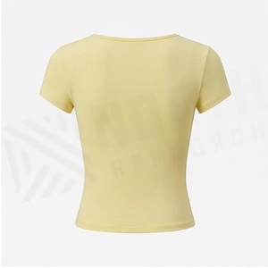 North Approach Women's <b>Crop</b> <b>Top</b> Short <b>Sleeve</b> Scoop Neck Solid Yellow Yoga Shirt Breathable Spandex Polyester Sportswear - Product Image 2