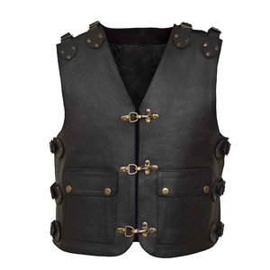 Gilet de motard en cuir véritable pour homme avec fermeture à boutons-pression en laiton et poches, vêtement d'extérieur d'automne avec service OEM - Product Image 4