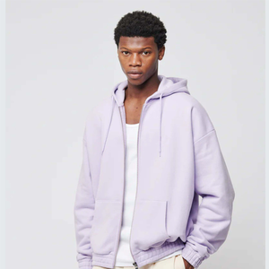 Sudadera con capucha de forro polar de gran tamaño, color lavanda, con cremallera, de buena calidad, informal, de color liso, corte regular, para otoño. - Product Image 6