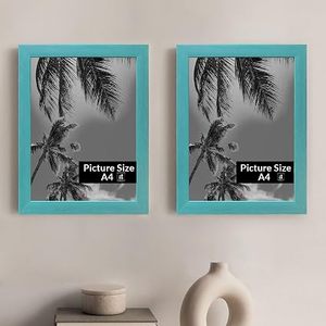Cadre photo rectangulaire vertical en bois massif fait main, couleur turquoise, impression numérique couleur intégrale, design durable pour décoration murale - Product Image 1