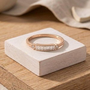 Baguette Cut Lab Grown Diamond With Round Cut Side Stone Eternity <b>Ring</b> Stackable Wedding Band for <b>Couples</b> 10k 14k 18k Solid Gold - Product Image 1