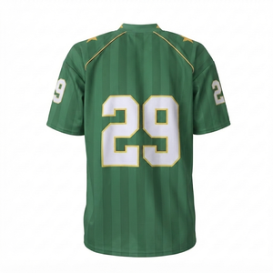 Custom Green <b>Mesh</b> V-neck Short Sleeve <b>Plus</b> <b>Size</b> Jersey Striped Athletic Shirt Team Wear Gold Star Accent American Football - Product Image 4