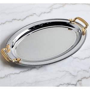 Plateau de service antique doré avec poignées, plateau décoratif vintage en métal pour bijoux, plateau de luxe pour buffet et table basse, pour la décoration intérieure - Product Image 5