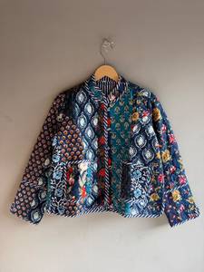 <b>Quilted</b> cotton <b>jacket</b> women Floral <b>pattern</b> mandarin collar Autumn regular length <b>jacket</b> Patch GIFT FOR HER - Product Image 1