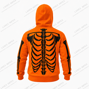 Men Halloween Skeleton Hoodie Full <b>Zip</b> Skull Bone Print Jacket Gothic Punk Streetwear Sweatshirt Custom Graphic Printed Fashion - Product Image 3