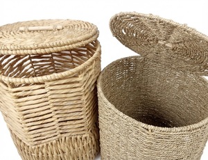 Woven water hyacinth Lid Cover Wall Mounted Toilet Paper Basket Natural Material Bathroom Storage for Hotel - Product Image 4
