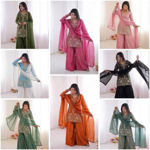 Elegante Traje Palazzo de Seda Pura Fendi para Mujer con Bordado Intenso y Dupatta Premium - Product Image 2