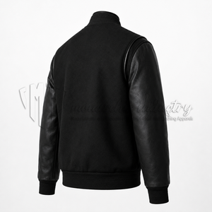 Chaqueta Varsity de Lana Negra Personalizada, Tejido Transpirable y Resistente al Viento, Diseño Unisex de Invierno, Etiqueta Privada OEM, Logotipo Personalizado - Product Image 5