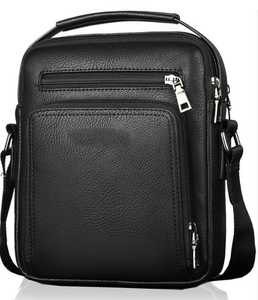 Sac messager en cuir véritable pour homme, grande capacité, bandoulière, fermeture éclair, multi-poches, pour les voyages - Product Image 1