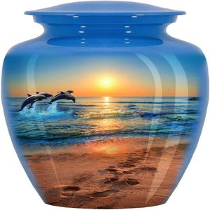 Urna Funeraria de Delfín Bailarín en el Océano Azul Divino para Cenizas Humanas, para Mujer Adulta, para Funeral, Entierro y Hogar, 10X6 pulgadas - Product Image 1