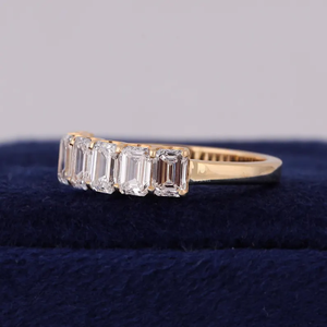 OM GEMS 10k 14k 18k <b>Emerald</b> Cut Loose Moissanite Half Eternity <b>Ring</b> band Lab Moissanite Diamond Gold Wedding Eternity Band - Product Image 5