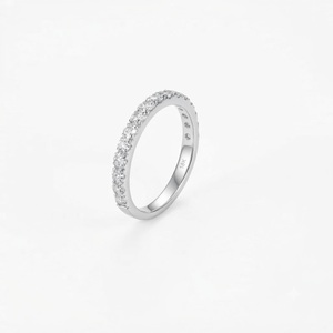 Anillo de Boda de Media Eternidad Apilable de Oro Sólido de 9K, 10K, 14K, 18K con Diamante Redondo Creado en Laboratorio con Certificado IGI, Claridad DEF VS VVS - Product Image 4