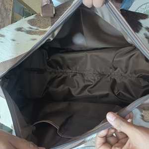 Unisex Genuine Leather Cowhide Print Weekender Duffle <b>Bag</b> Zipper Closure Large Capacity Travel <b>Bag</b> - Product Image 5