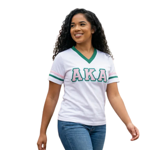 Camiseta de Jersey de Alta Calidad para Mujer con Apliques de Letras, Bordado de Doble Costura, Cuello en V, Informal, de Algodón, a la Moda - Product Image 3