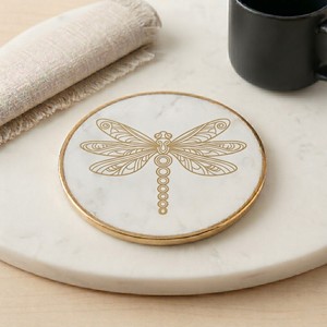 Posavasos Redondo de Mármol Blanco con Elegante Ilustración de Rinoceronte, Posavasos Decorativo de Piedra para Decoración Moderna del Hogar - Product Image 4
