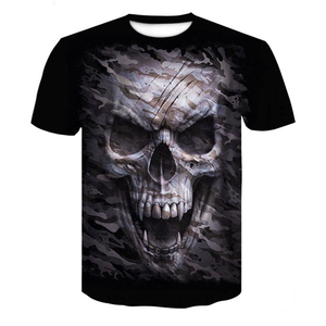 Men's Breathable 100g Gothic Skull T-<b>Shirt</b> Stitched <b>Face</b> Print Back Design Short Sleeve V-Neck Casual Summer Wear 100% Cotton - Product Image 3