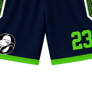 Ensemble de maillot et short de basket-ball en sublimation bleu, blanc et vert, léger, respirant, uniforme d'équipe pour l'entraînement et les matchs - Product Image 6
