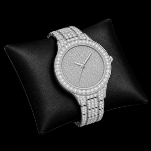 Montre-bracelet de luxe en acier inoxydable argenté avec verre en quartz et moissanite, bijoux de mode hip-hop haut de gamme à collectionner - Product Image 3