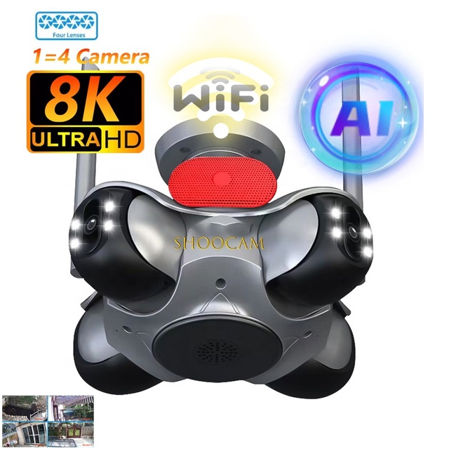 Hot Sale Outdoor 20mp Four Lens Wireless Wifi Camera With Siren Two Way Audio PTZ Auto Tracking Night Vison Cctv Security Camera