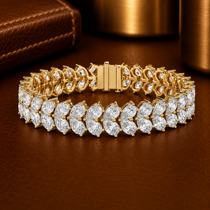 Double Row Pear Cut Lab Grown Diamond Tennis <b>Bracelet</b> DEF VVS 14K Yellow Gold Wedding <b>Bracelet</b> Custom OEM Jewelry Manufacturer - Product Image 1