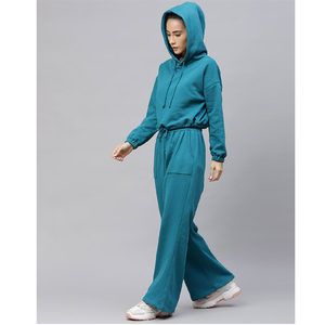 Ensemble de survêtement personnalisé pour femme, vert sarcelle, avec sweat à capuche et pantalon de survêtement à jambes larges, coupe décontractée, deux pièces, style streetwear, fournisseur de marques privées - Product Image 3