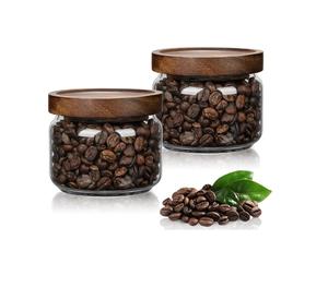 Frascos pequeños de vidrio con tapas herméticas, contenedor para café con tapa de madera, recipiente de vidrio para despensa para granos, arroz, azúcar - Product Image 2