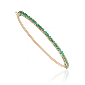 Brazalete Apilable de Esmeralda de Corte Redondo, Diseño Clásico y Elegante, Oro Amarillo Sólido de 14K, Joyería de Piedra de Nacimiento de Mayo, Fabricante de Joyas - Product Image 3