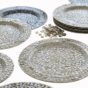Assiette de présentation en nacre, faite à la main, bord festonné, incrustation de nacre, assiette décorative pour mariage, fête et vaisselle d'hôtel - Product Image 2