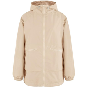 Veste coupe-vent à capuche pour femme, manches longues, fermeture éclair, imperméable, décontractée, couleur unie beige, longueur normale - Product Image 1