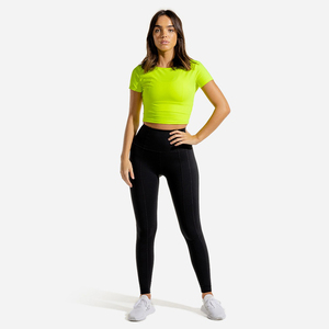 Women's Brown <b>Crop</b> <b>Top</b> Short Sleeve Crew Neck Solid Color Sporty Fit Knitted Breathable Spring Summer Style - Product Image 4