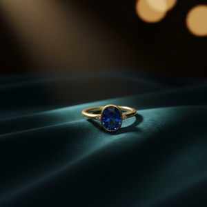 แหวนรูปไข่สีน้ำเงิน US 6 ขนาด 10x12 มม. น้ำหนัก 8 กรัม เงินแท้ 925 ชุบทอง 18K แหวนค็อกเทล แหวนสเตทเมนท์ งานแฮนด์เมด ของขวัญสำหรับผู้หญิง - Product Image 4