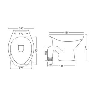 WC mural élégant et moderne en forme de S, 485x350x425mm, en céramique, pour salle de bain commerciale. - Product Image 5