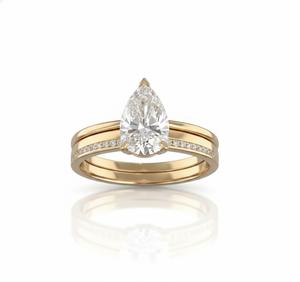 Anillo de Compromiso de Oro Puro de 14K con Diamante Cultivado en Laboratorio de 0.5ct en Forma de Pera y Banda con Incrustaciones, Conjunto de Anillos de Novia con Banda a Juego Apilable - Product Image 2