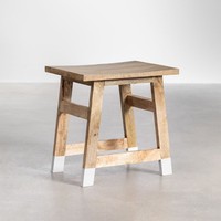 Tabouret Vandana Flux Pebble en bois de manguier et pieds blancs Pid