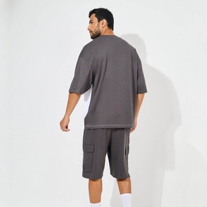 Men's White Crew Neck T-Shirt And Black Shorts <b>Set</b> Solid Color Sporty <b>Knitted</b> Quick Dry Summer Outfit - Product Image 6