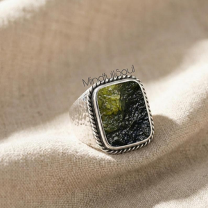 Authentic Raw <b>Moldavite</b> <b>Ring</b> in 925 Sterling Silver | Certified Natural <b>Moldavite</b> Gemstone | Men's Statement Boho Jewelry Gift - Product Image 5