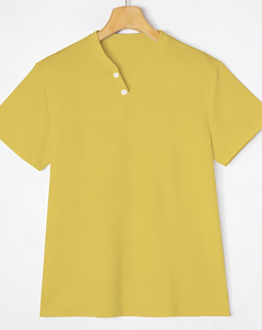 Men's Yellow Cotton Lounge Set V-Neck T-Shirt Shorts Casual Summer Knitted Solid Color Soft Comfortable Two-Piece Outfit - Product Image 4