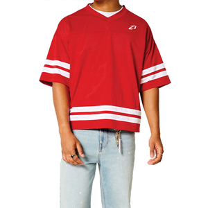 Camiseta Deportiva Unisex de Malla Roja para Fútbol Americano, Transpirable, de Poliéster, Estilo Urbano, Cuello en V, Uniforme de Equipo, Fabricante Personalizado - Product Image 5