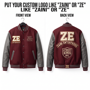 Chaqueta Varsity ZAINI Premium de 450 GSM, Mezcla de Lana, Resistente al Viento, Estilo Urbano, Color Granate Gris, Mangas de Cuero Sintético, Logotipo Bordado Personalizado - Product Image 1