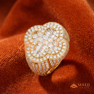 Mens Gold Tone Clover <b>Ring</b> <b>Iced</b> Hip Hop Statement <b>Ring</b> Luxury Fashion Jewelry for Men - Product Image 1