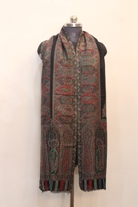 Elegant <b>Black</b> Polyester <b>Pashmina</b> <b>Shawl</b> with Intricate Kani Jamawar Weaving Windproof Long Scarf From Kashmir - Product Image 4